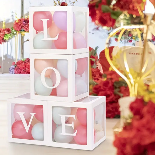 White LOVE Letter Wedding Decoration Set with Transparent Balloon Boxes (4 Boxes + LOVE Letters), 30cm